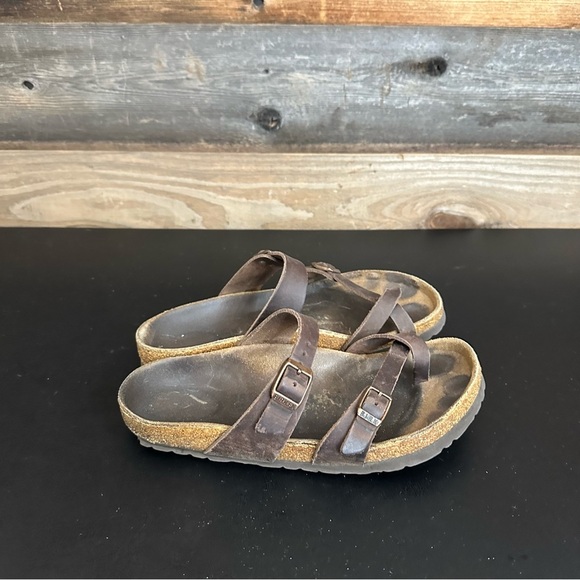 Birkenstock Mayari Womens 38 Regular US 7- 7.5 Brown Leather Cork Sandals - Picture 4 of 9